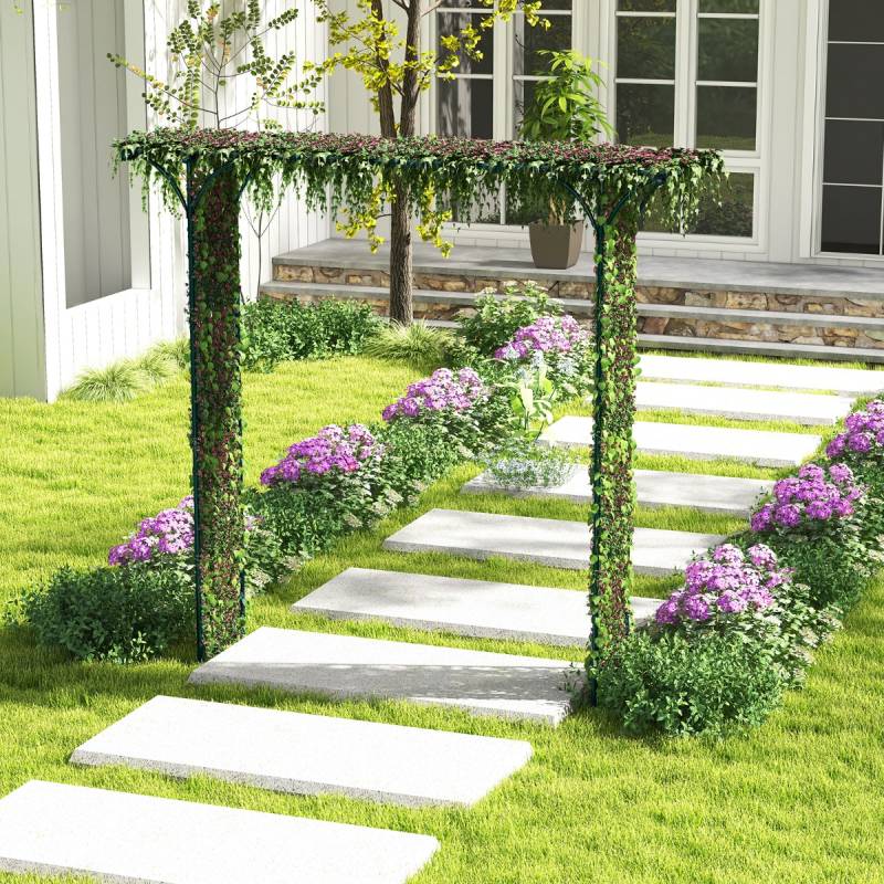 Rosenbogen Metall Gartenbogen für Kletterpflanzen Torbogen Garten 205 x 52 x 205 cm Grün von Costway
