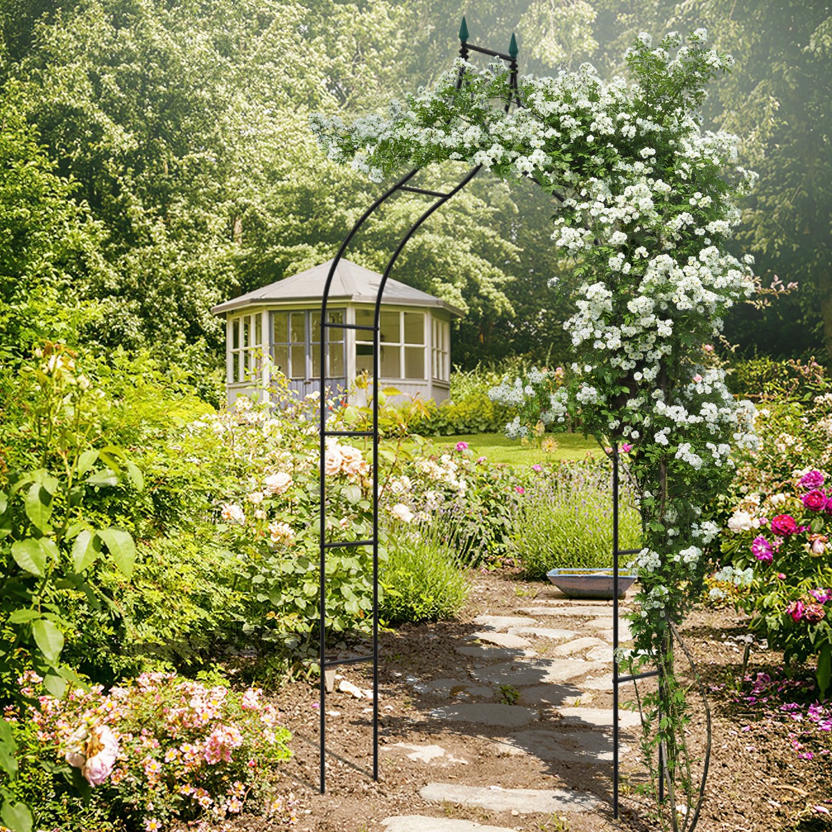 Rosenbogen Metall Gartenbogen im gotischen Stil Torbogen Rosengitter Rankgitter 125 x 39 x 287 cm von Costway