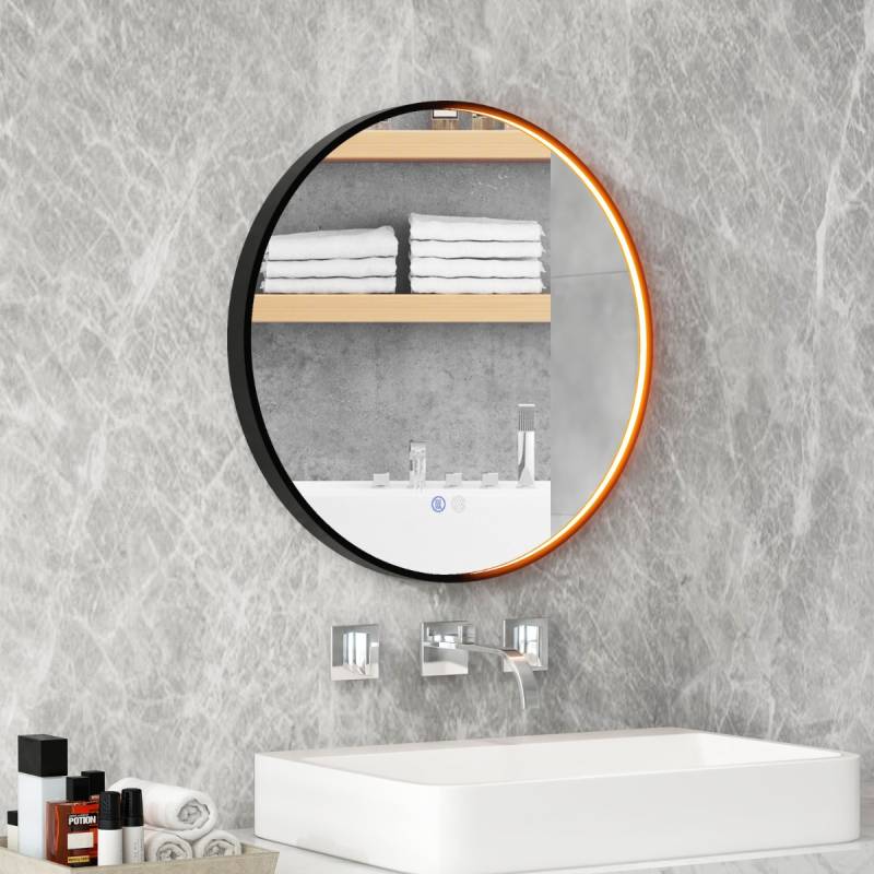 Runder Wandspiegel mit 3 Farben & Speicherfunktion Beschlagfreier Dimmbarer Badezimmerspiegel von Costway