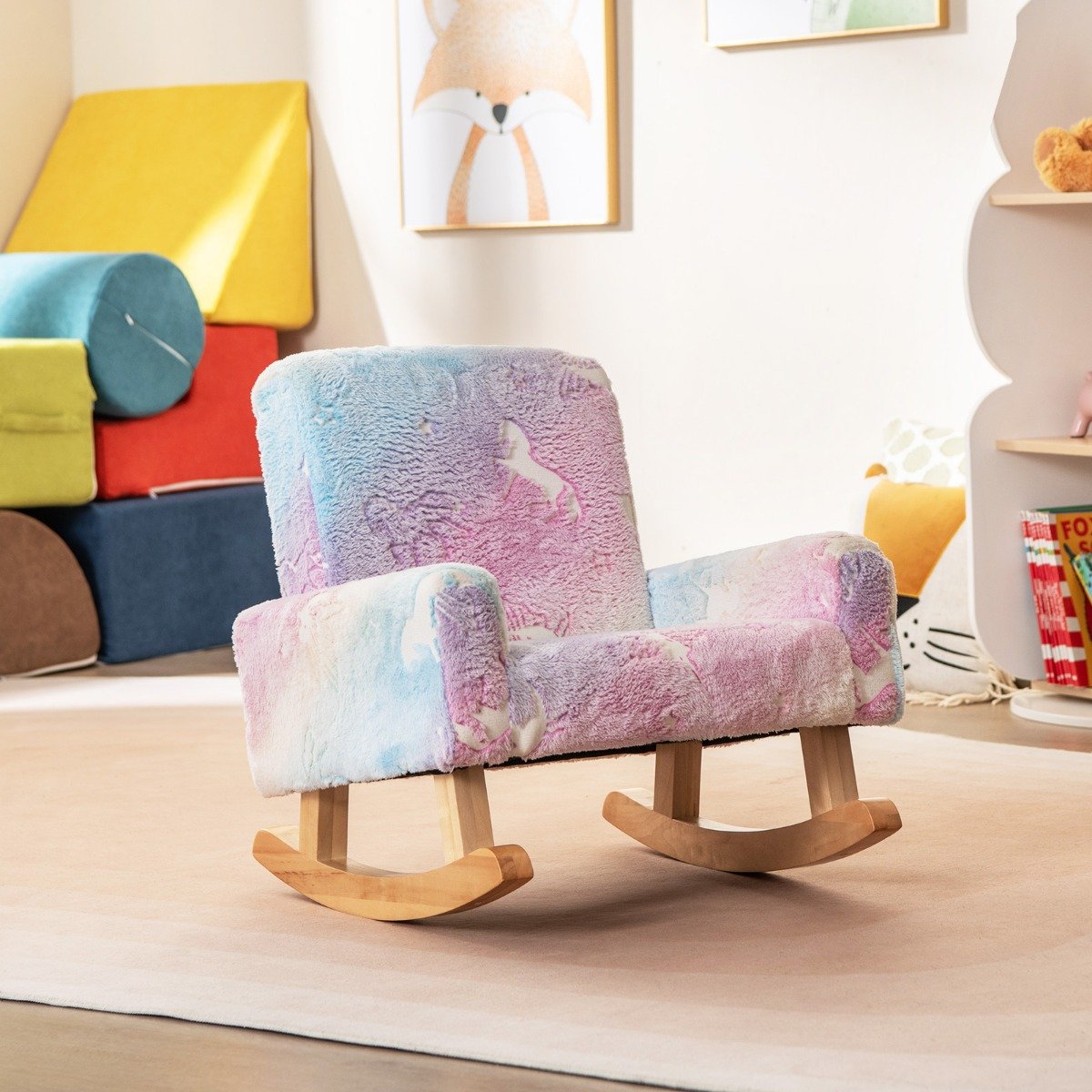 Schaukelstuhl Kinder Kindersofa im Dunkeln Leuchtend Kindersessel gepolstert aus Flanellstoff Bunt Schaukelstuhl Kinder Kindersofa im Dunkeln Leuchtend Kindersessel gepolstert aus Flanellstoff Bunt von Costway