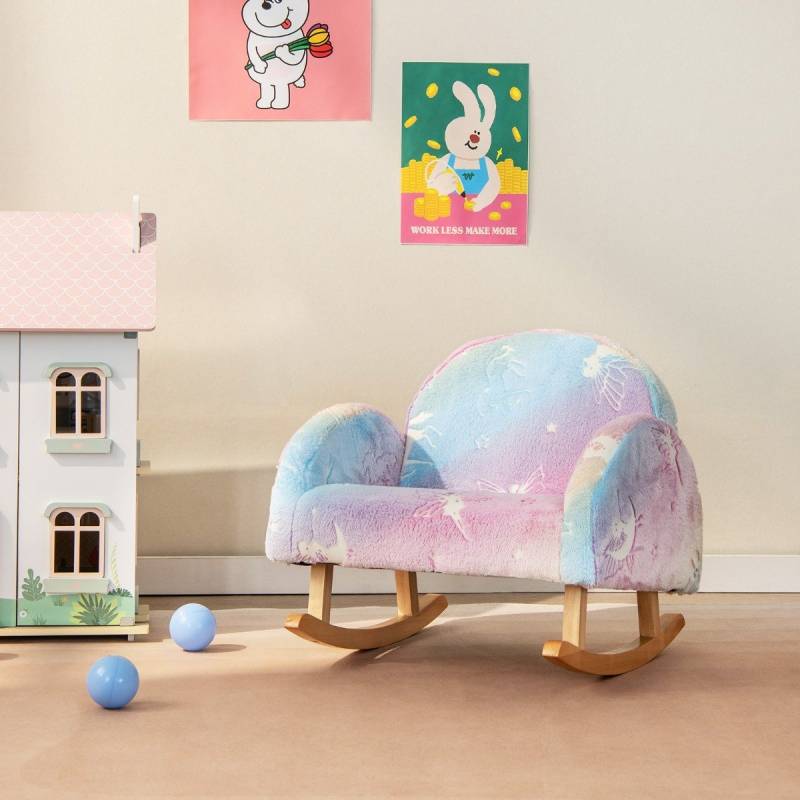 Schaukelstuhl Kinder Kindersofa im Dunkeln Leuchtend Kindersessel gepolstert aus Flanellstoff von Costway