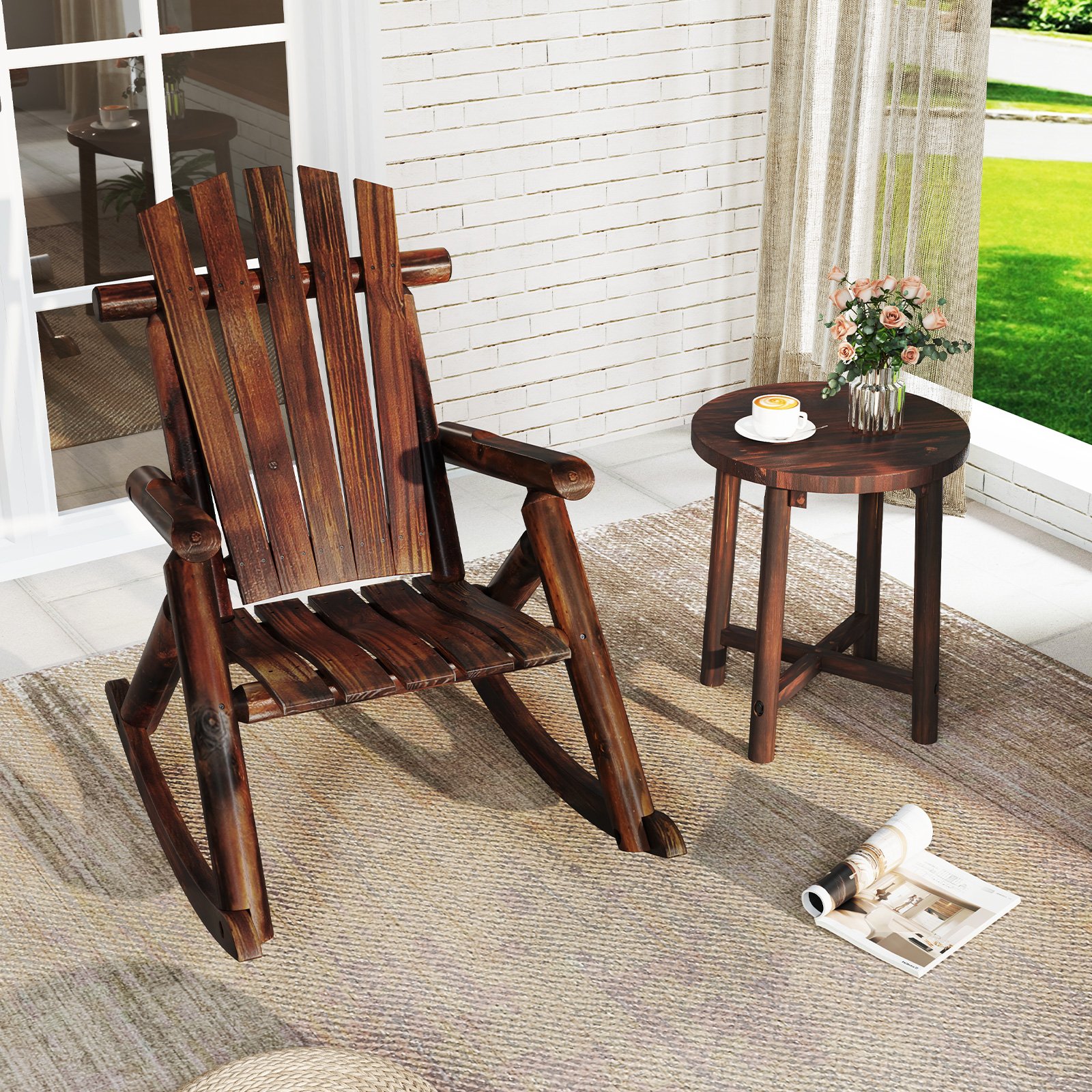 Schaukelstuhl Schaukelsessel aus Massivholz Relaxstuhl mit hoher Rückenlehne und Lattenrost Sitz Braun Schaukelstuhl Schaukelsessel aus Massivholz Relaxstuhl mit hoher Rückenlehne und Lattenrost Sitz Braun von Costway