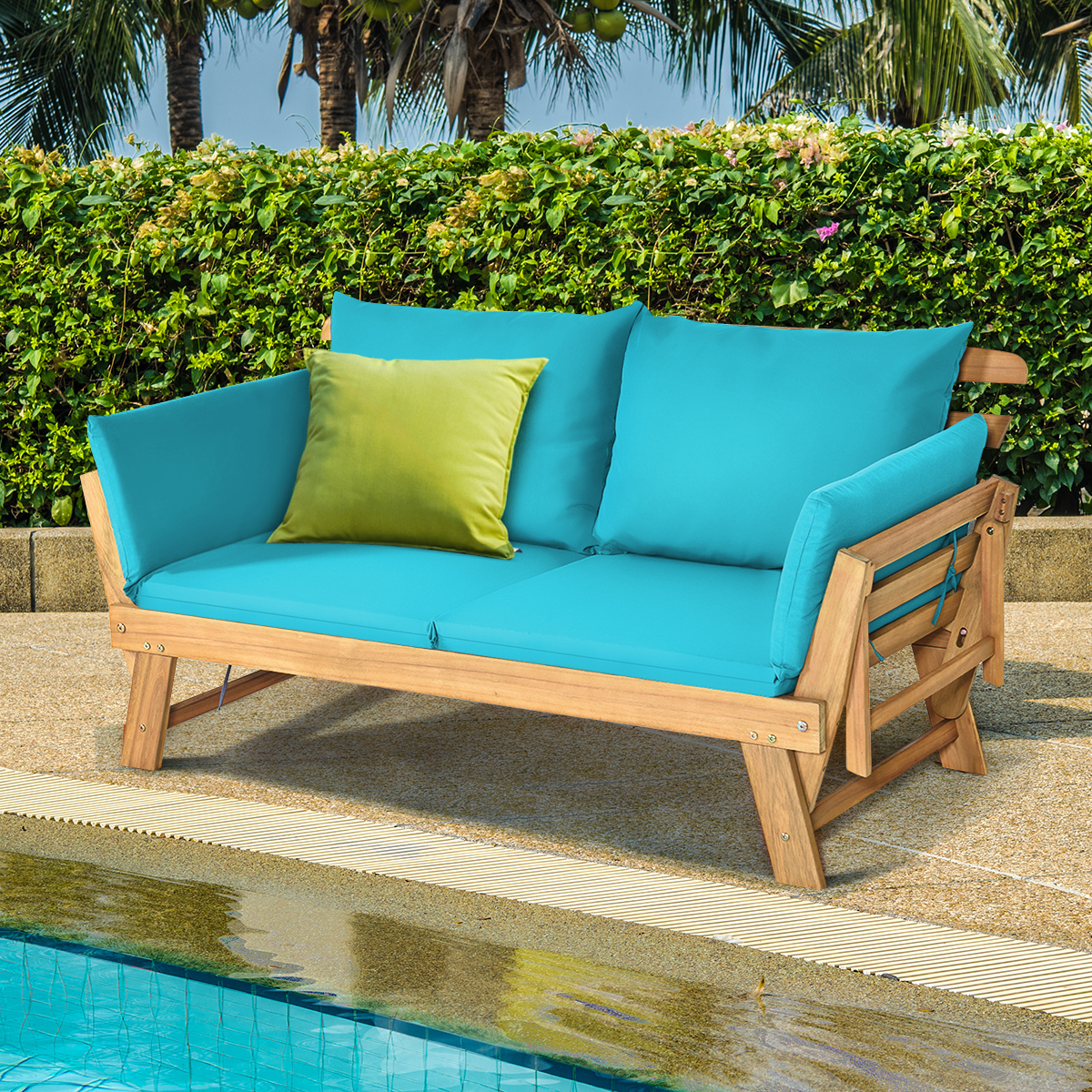 Schlafsofa für die Terrasse Tagesbett aus Akazienholz 198 x 75 x 75 cm Türkis von Costway