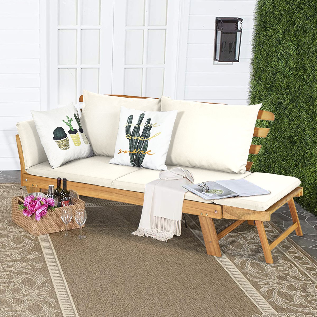 Schlafsofa für die Terrasse Tagesbett aus Akazienholz 198 x 75 x 75 cm Weiß von Costway