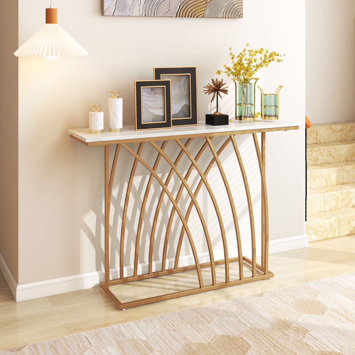 Schmaler Konsolentisch mit Marmor Optik & Geometrischem Metallrahmen 120 x 30 x 80 cm Schmaler Konsolentisch mit Marmor Optik & Geometrischem Metallrahmen 120 x 30 x 80 cm von Costway