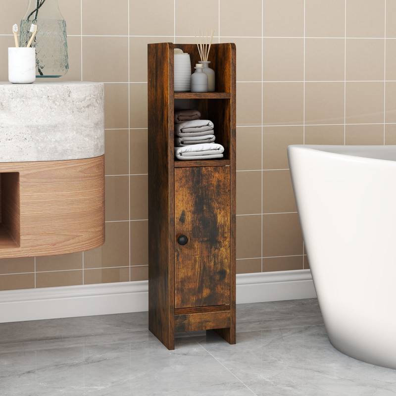 Schmaler Toilettenschrank mit 2 Offenen Fächern & 2 Abnehmbarer Ablage Badschrank Vintage von Costway