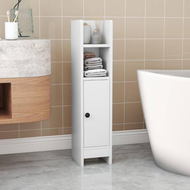 Schmaler Toilettenschrank mit 2 Offenen Fächern & 2 Abnehmbarer Ablage Badschrank Weiß von Costway