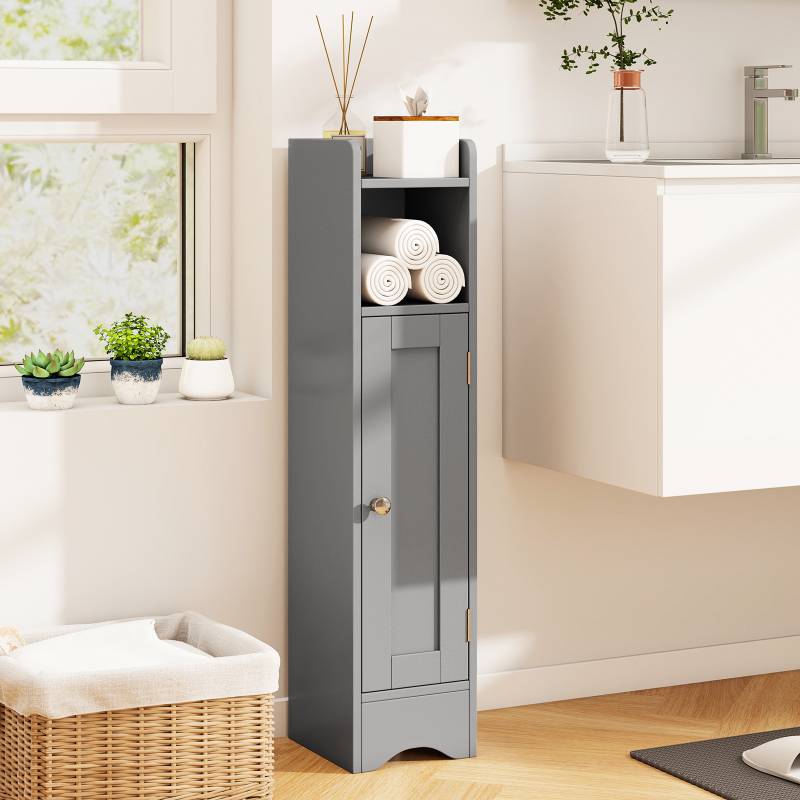 Schmaler Toilettenschrank mit Offenem Fach & 2 Verstellbare Ablagen Badschrank Grau von Costway