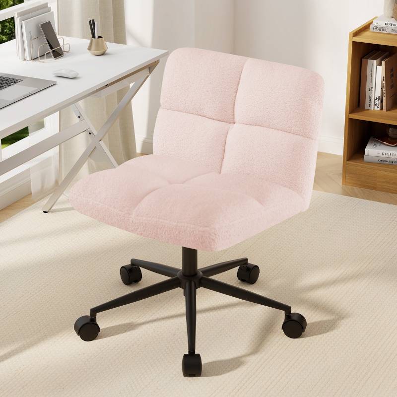 Schneidersitz Stuhl mit Rollen Drehstuhl ohne Armlehnen Schreibtischstuhl mit breiter Sitzfläche Rosa von Costway
