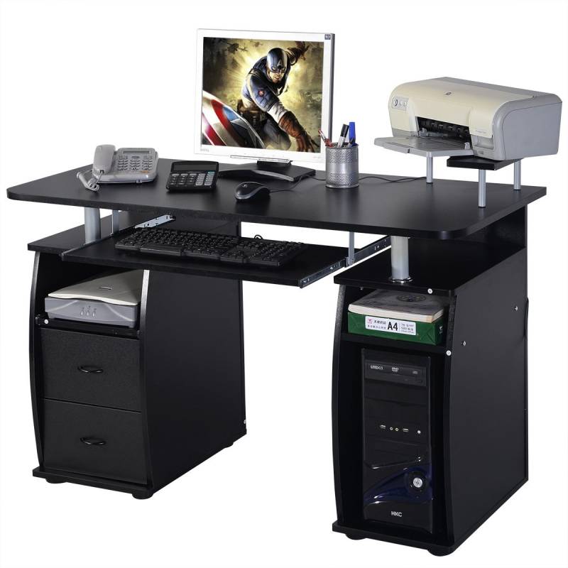 Schreibtisch Computertisch Bürotisch PC Tisch mit Druckerablage,Tastaturauszug-black von Costway