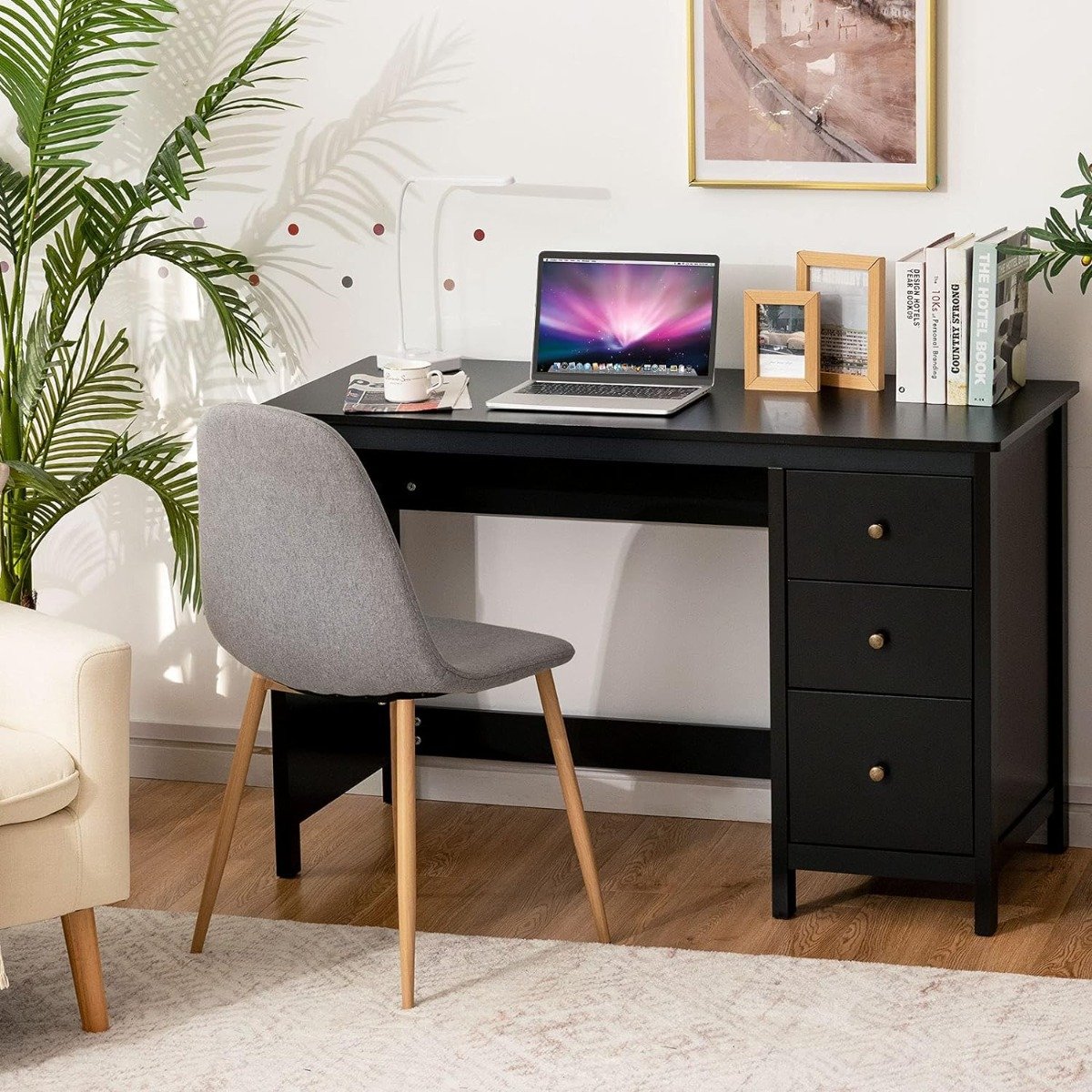 Schreibtisch mit 3 Schubladen & Anti-Kipp-Vorrichtung Computertisch 120 x 50 x 75 cm Schwarz von Costway