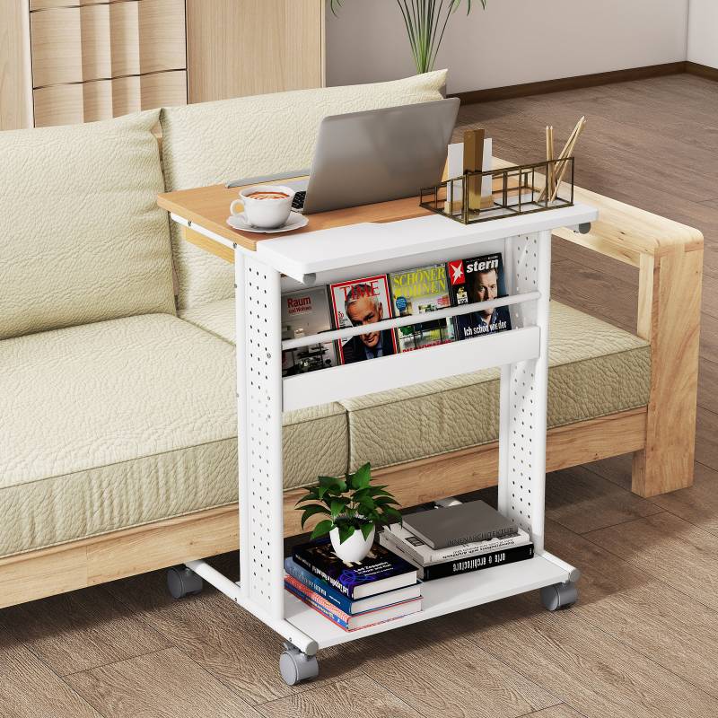 Schreibtisch mit Rollen & Neigbarer Tischplatte Mobiler Computertisch PC-Tisch Laptoptisch Natur von Costway