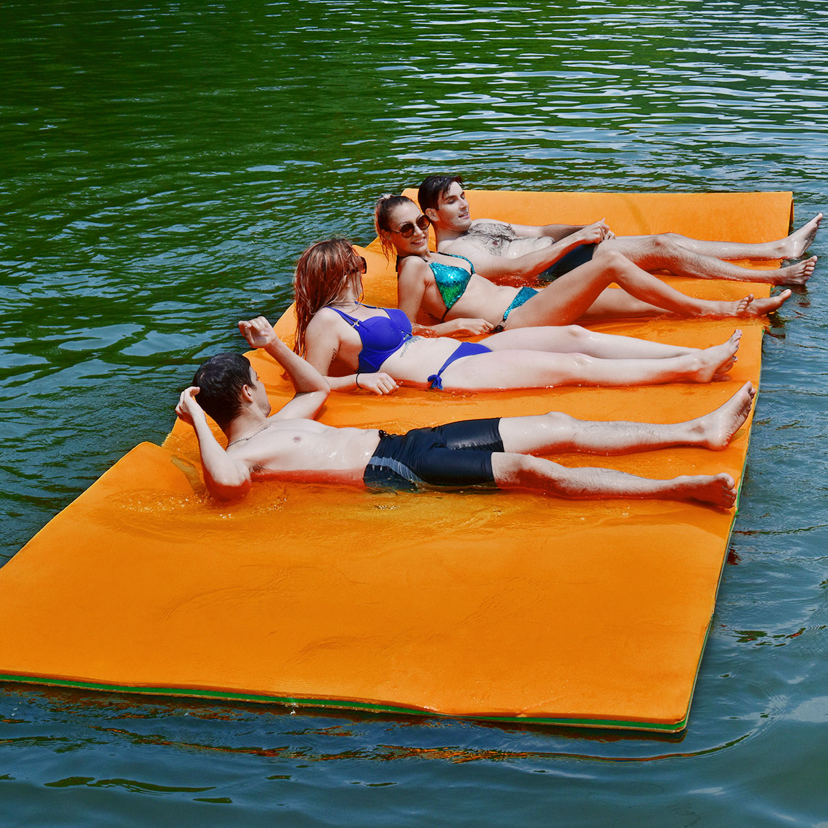 Schwimmende Wassermatte 3-lagige Reißfeste XPE-Schaumstoffmatte 355 x 183 x 3,5 cm Orange von Costway