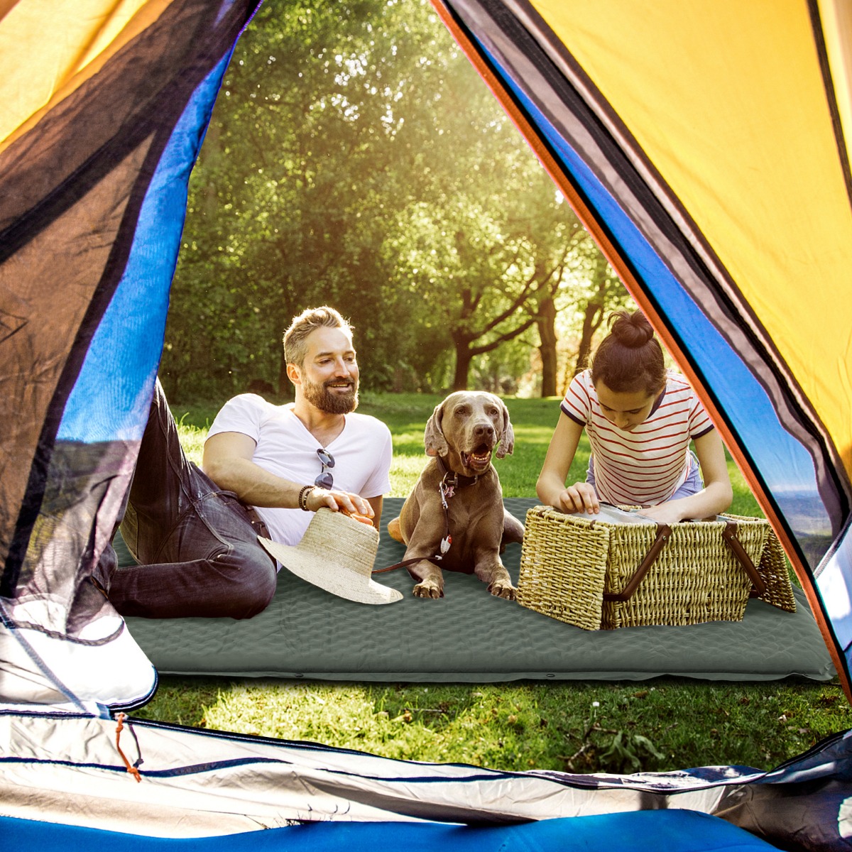 Selbstaufblasende Campingmatte Komfortable Outdoor-Schlafmatte 186 x 130 x 4 cm Grün von Costway