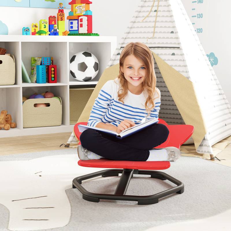 Sensorischer Drehstuhl Kinder 360° Kinderdrehstuhl Karussell Autismus Kinderstuhl mit rutschfester Metallbasis Rot Elefant von Costway