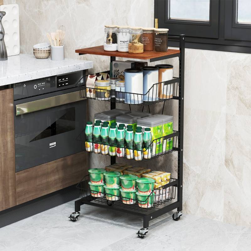 Servierwagen mit Rollen Gemüseregal mit ausziehbaren Körben 40 x 31 x 88 cm von Costway
