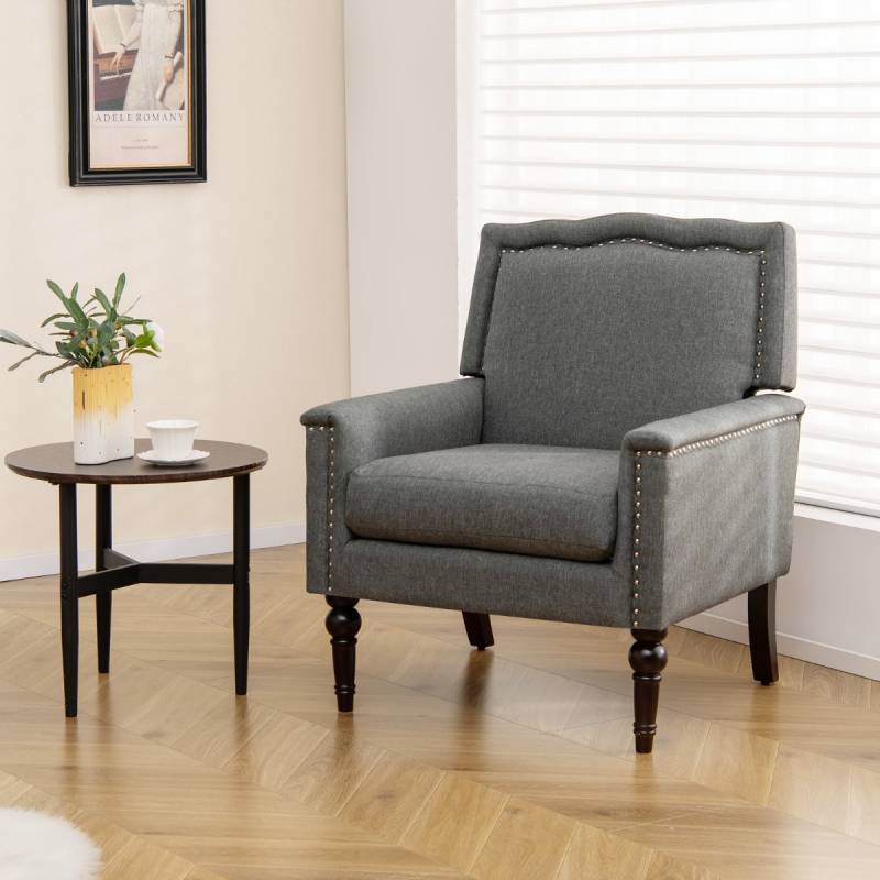 Sessel Lesesessel mit Dicker Polsterung Beinen aus massivem Gummiholz 74 x 78 x 90 cm Grau von Costway