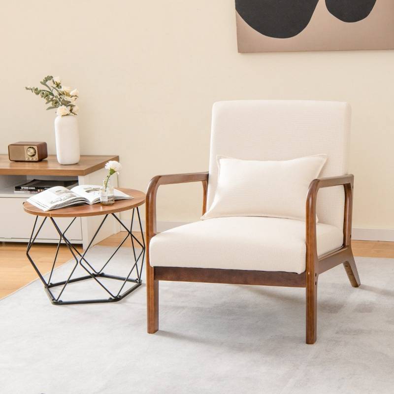 Sessel Wohnzimmer Loungesessel gepolstert Moderner Akzentstuhl Holz mit Armlehnen 65 x 79 x 77 cm Beige von Costway