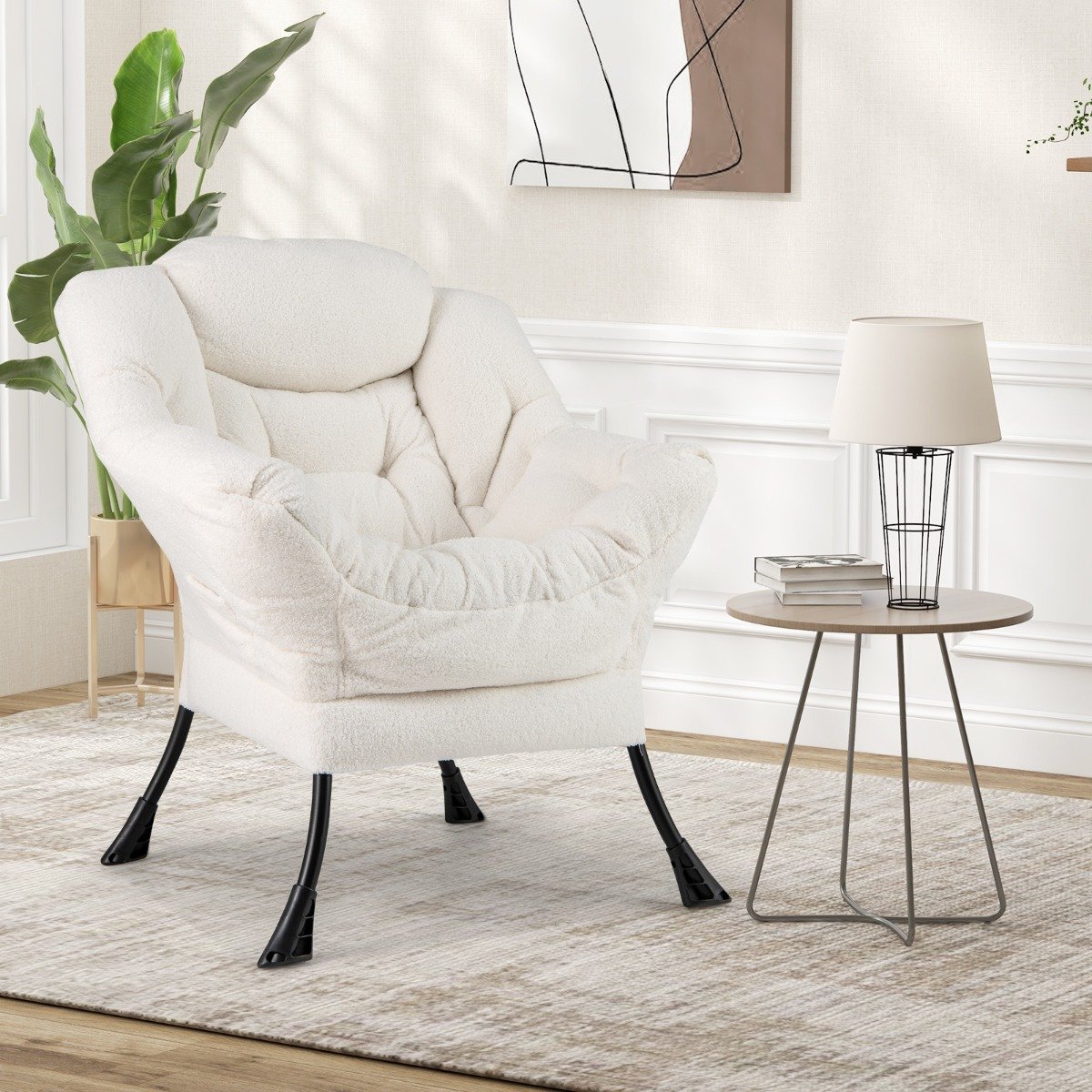 Sessel mit Armlehnen & Seitentasche & Fußstütze Relaxsessel Loungesessel Fernsehsessel Beige von Costway