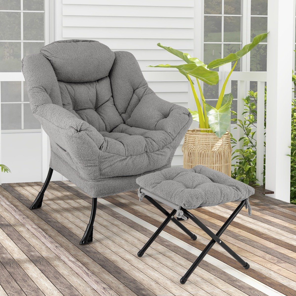 Sessel mit Armlehnen & Seitentasche & Fußstütze & Hocker Relaxsessel Loungesessel Fernsehsessel Grau Sessel mit Armlehnen & Seitentasche & Fußstütze & Hocker Relaxsessel Loungesessel Fernsehsessel Grau von Costway