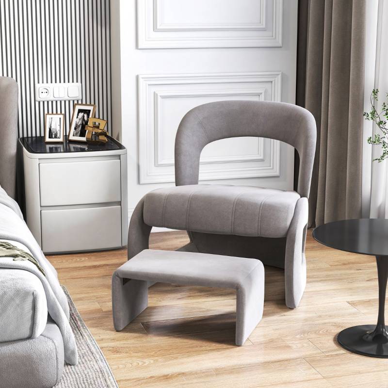 Sessel mit Hocker übergroßer Relaxsessel mit offenem Rücken und breiter Sitzfläche Grau von Costway