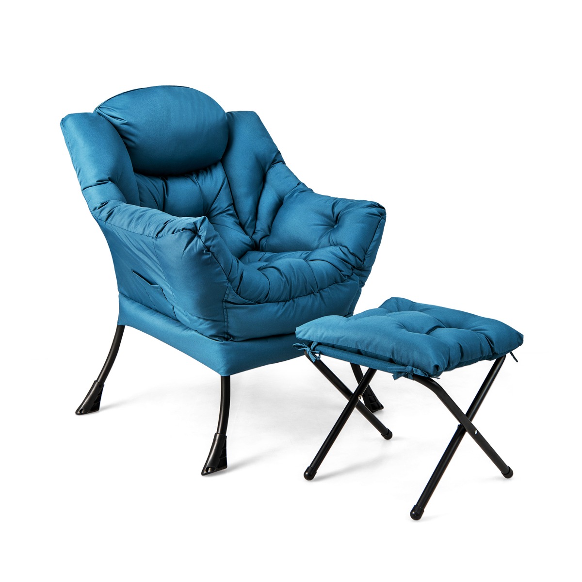Sessel mit Hocker & Armlehnen & Seitentasche & Fußstütze Relaxsessel Ohrensessel Blau von Costway