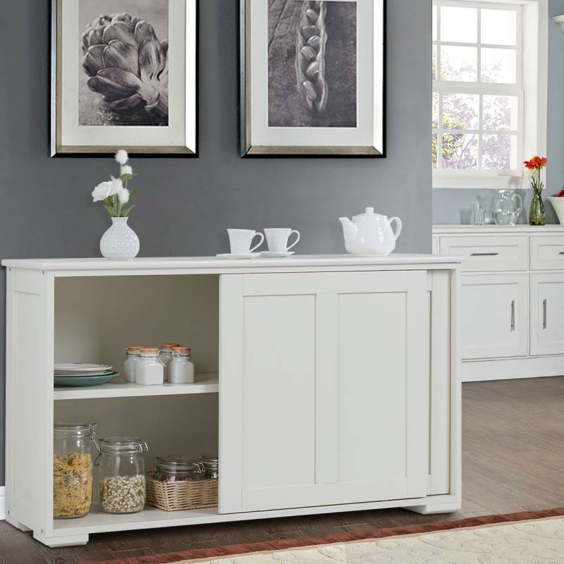 Sideboard Anrichte Küchenschrank Beistellschrank mit Schiebetüren Weiß/Braun 106,5 x 33 x 60 cm-Beige von Costway