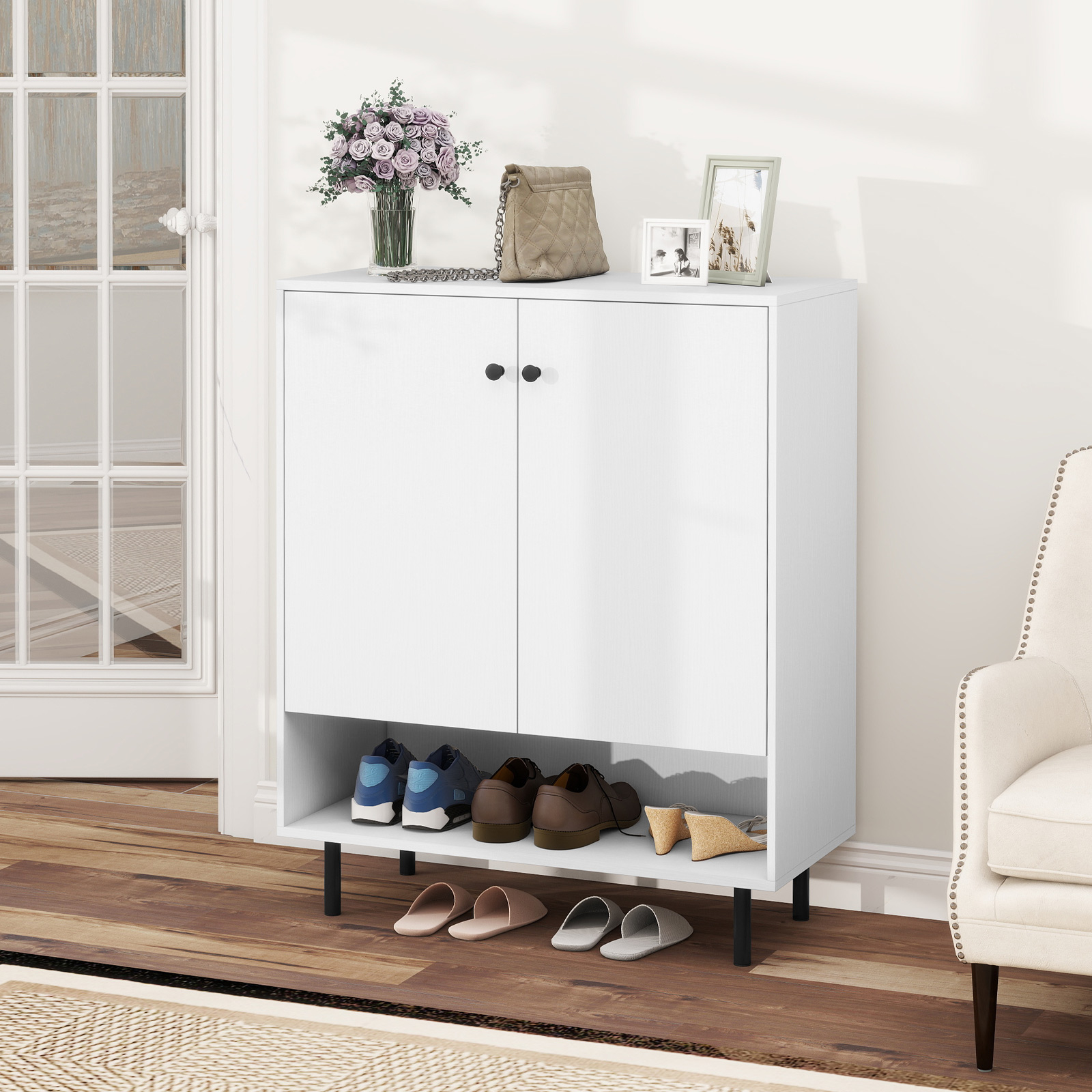 Sideboard Holz Kommode mit verstellbaren Ablagen & 2 Türen Anrichteschrank Buffetschrank Küchenschrank 75 x 35 x 95 cm Weiß von Costway