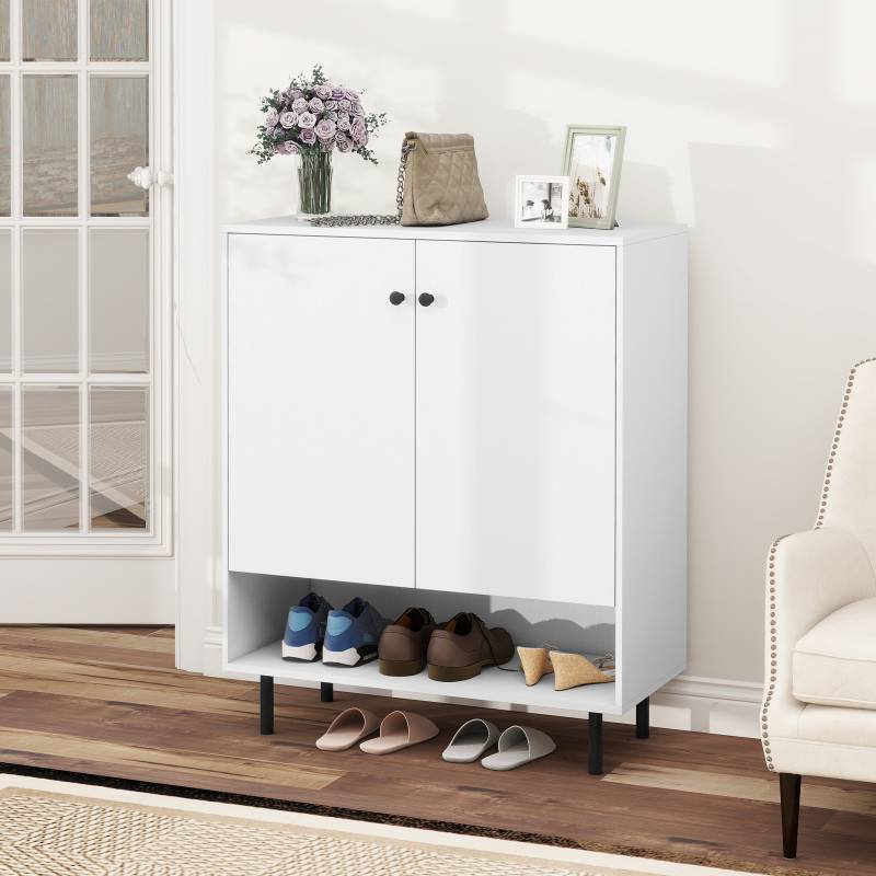 Sideboard Holz Kommode mit verstellbaren Ablagen & 2 Türen Anrichteschrank Buffetschrank Küchenschrank 75 x 35 x 95 cm Weiß von Costway