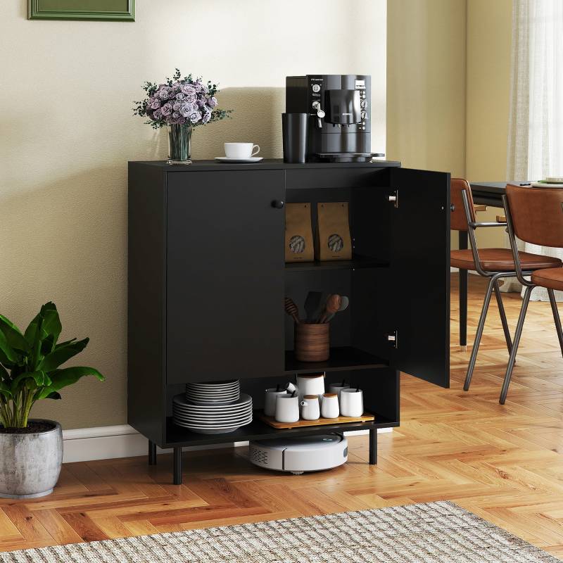 Sideboard Holz Kommode mit verstellbaren Ablagen & 2 Türen Anrichteschrank Buffetschrank Küchenschrank Aufbewahrungsschrank 75 x 35 x 95 cm Schwarz von Costway