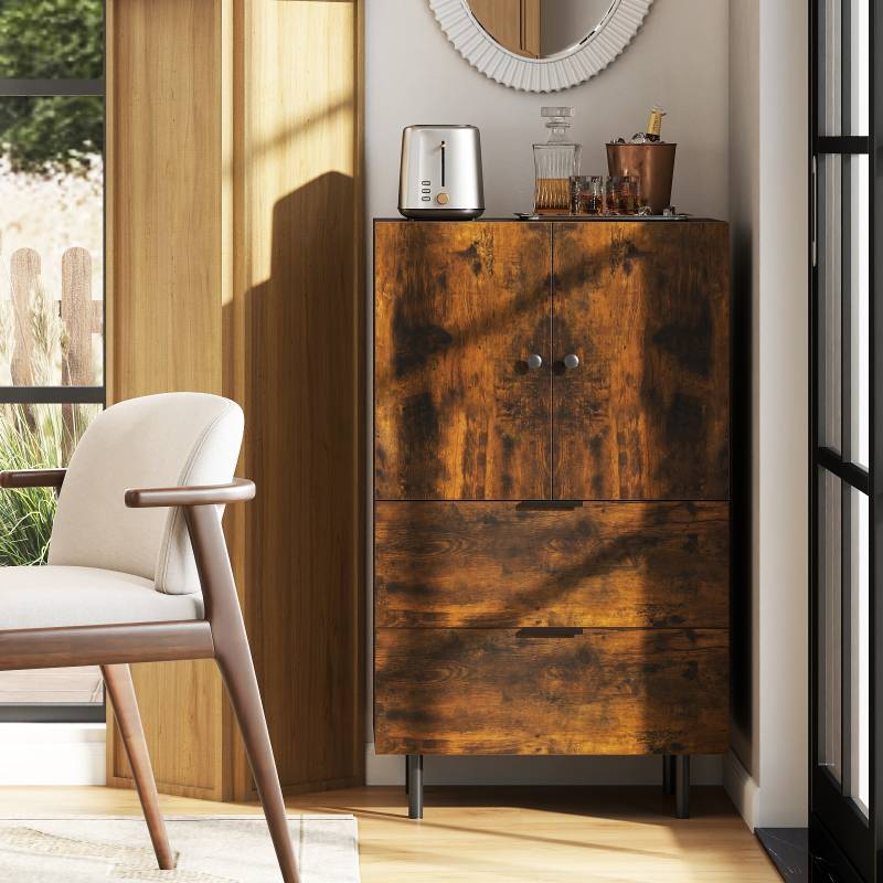 Sideboard Holz mit Metallbeinen Buffetschrank Servierschrank mit Schubladen & Türen 60 x 41,5 x 102 cm Kaffee von Costway
