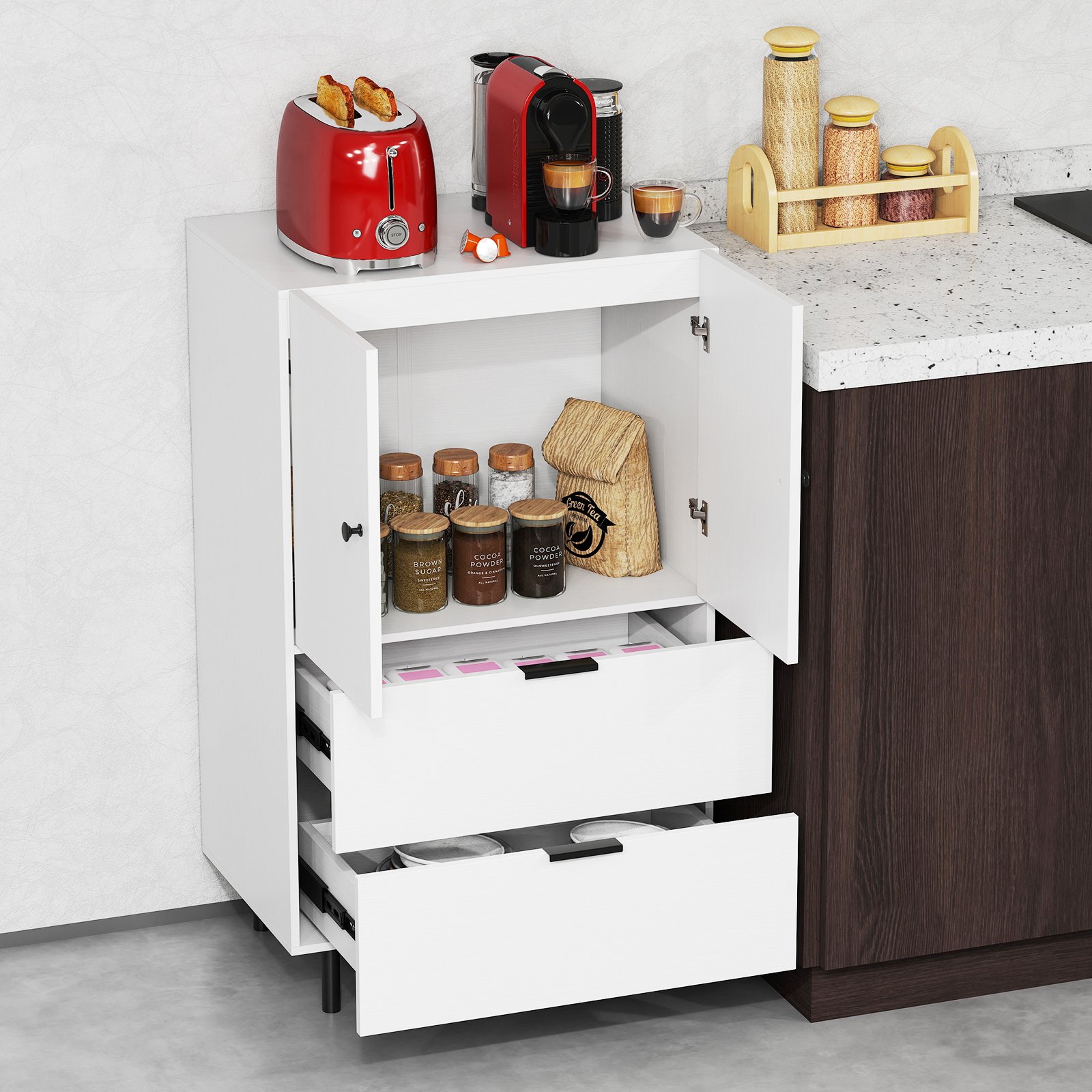 Sideboard Holz mit Metallbeinen Buffetschrank Servierschrank mit Schubladen & Türen 60 x 41,5 x 102 cm Weiß Sideboard Holz mit Metallbeinen Buffetschrank Servierschrank mit Schubladen & Türen 60 x 41,5 x 102 cm Weiß von Costway