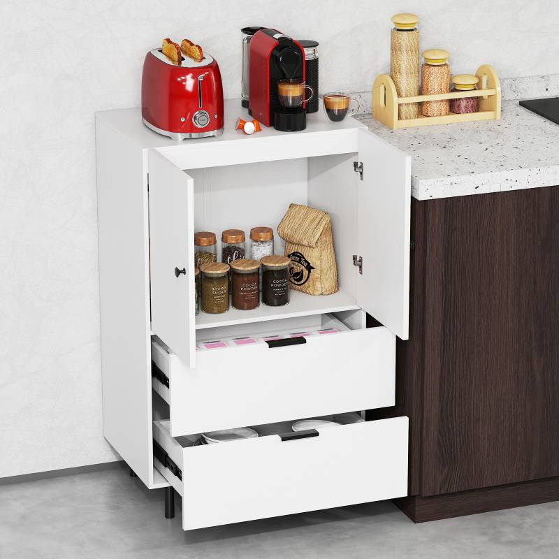 Sideboard Holz mit Metallbeinen Buffetschrank Servierschrank mit Schubladen & Türen 60 x 41,5 x 102 cm Weiß von Costway