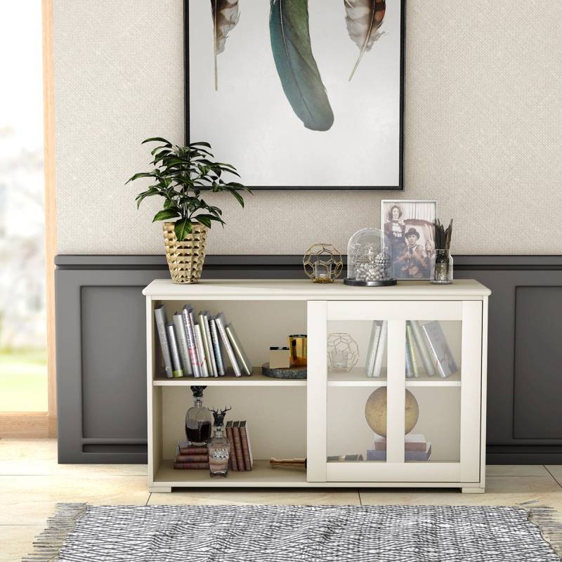 Sideboard Küchenschrank Wohnzimmerregel mit Schiebetüren Cremeweiß 106,5 x 33 x 62,5 cm von Costway