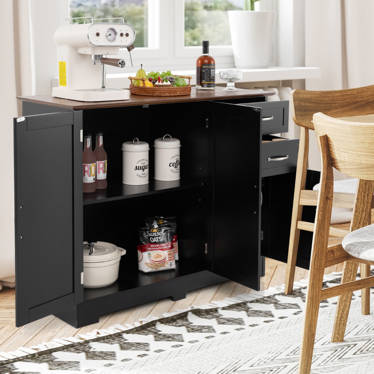 Sideboard mit Arbeitsplatte & Türen & Schubladen & Verstellbaren Ablagen Küchenschrank Schwarz Sideboard mit Arbeitsplatte & Türen & Schubladen & Verstellbaren Ablagen Küchenschrank Schwarz von Costway