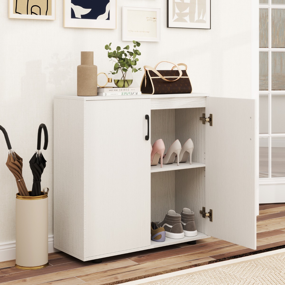 Sideboard mit Türen & Verstellbarem Regal Beistellschrank Aufbewahrungsschrank Weiß von Costway