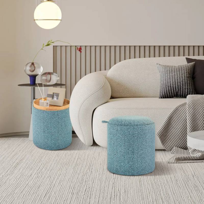 Sitzhocker 2er Set runder Fußhocker mit Stauraum & wendbarem Deckel Blau von Costway