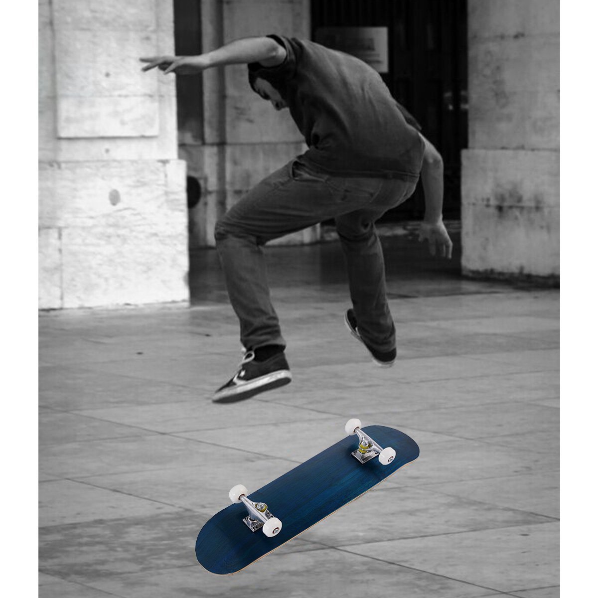 Skateboard Komplettboard Funboard Minicruiser Holzboard Longboard 20x79cm-blau von Costway