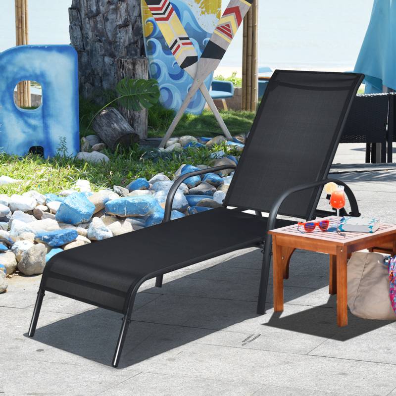 Sonnenliege Liegestuhl Gartenliege mit 5 einstellbaren Rücklehnpositionen Schwarz von Costway