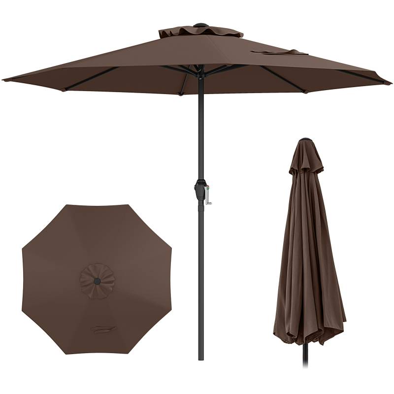 Sonnenschirm 250 cm Gartenschirm mit Kurbel Terrassenschirm mit 8 Rippen Braun von Costway