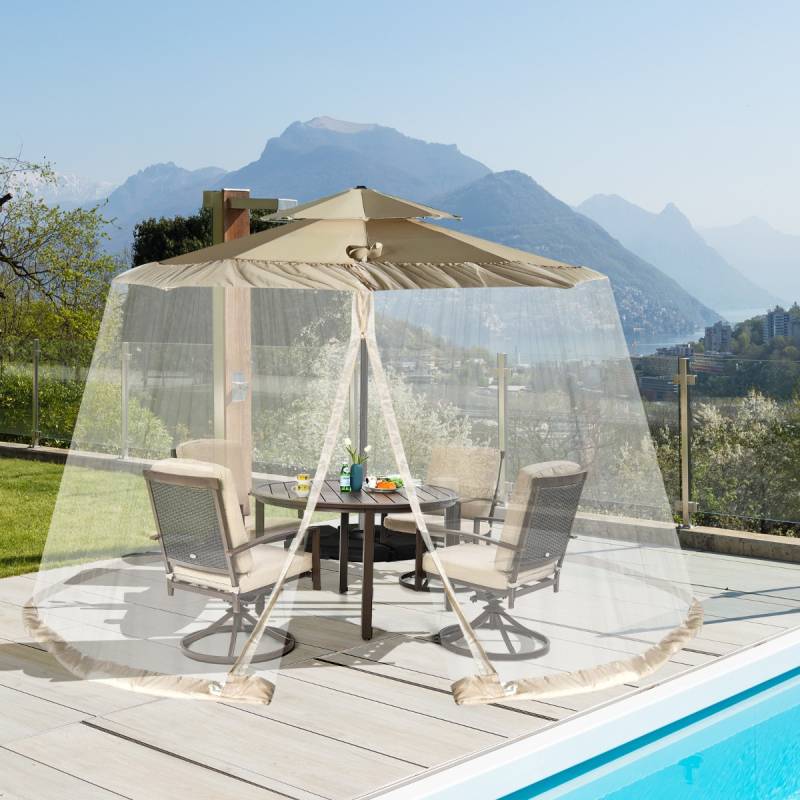 Sonnenschirm-Moskitonetz Terrassenschirm-Netz mit 2 Türen mit Doppelreißverschluss von Costway