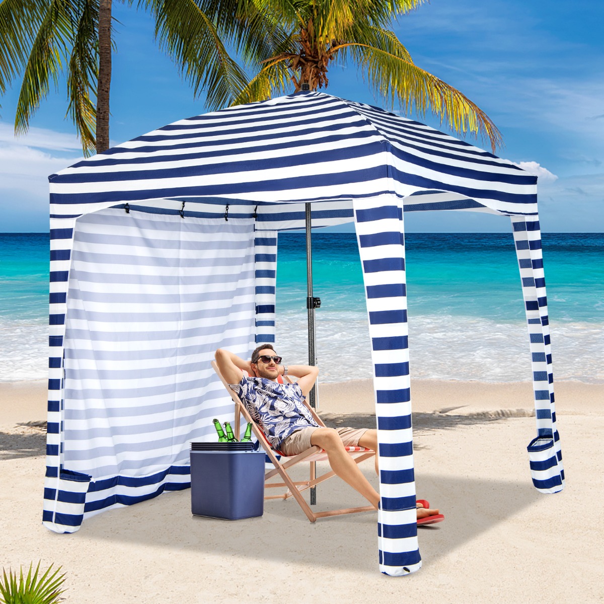 Sonnenschutz mit Abnehmbarer Seitenwand & 8 Sandsäcken & Tragetasche 183 x 183 cm von Costway