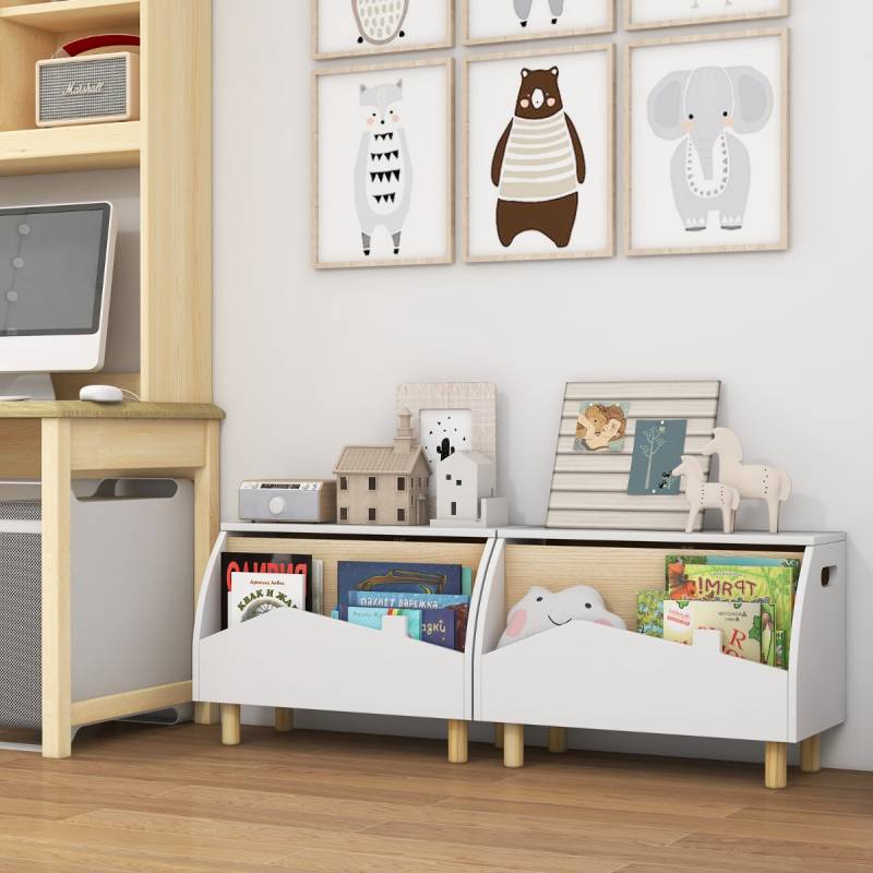Spielzeugkiste aus Holz mit Regal Spielzeugtruhe mit Klappdeckel 60 x 30 x 44 cm Weiß von Costway
