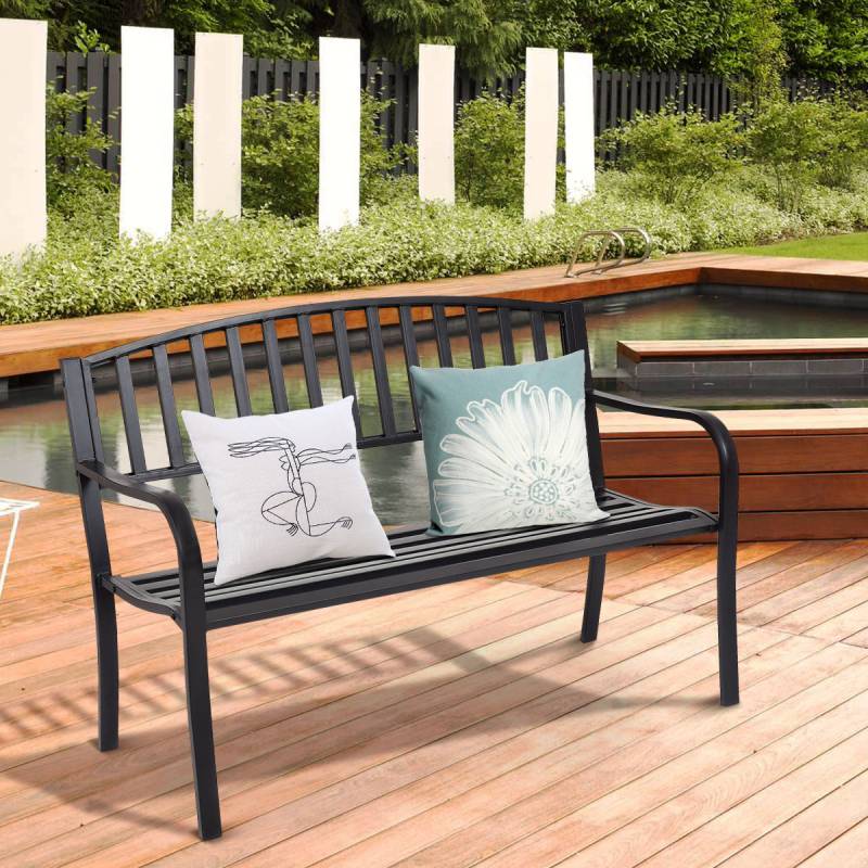Stahl-Gartenbank Terrassenbank mit Streifendesign robuster Stahlrahmen von Costway