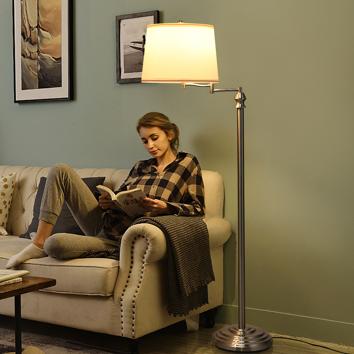 Stehlampe Standleuchte mit Basis & Lampenschirm zum Lesen 35,5 x 152 cm Beige Stehlampe Standleuchte mit Basis & Lampenschirm zum Lesen 35,5 x 152 cm Beige von Costway