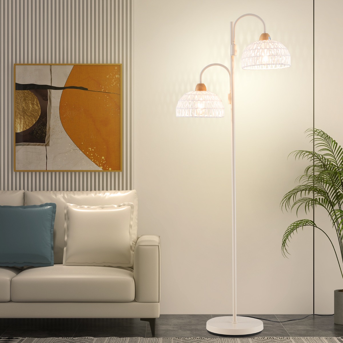 Stehlampe mit 2 Lichtern & Fußschalter 350° Drehbare Baumlampe Gewebten Lampenschirmen Stehlampe mit 2 Lichtern & Fußschalter 350° Drehbare Baumlampe Gewebten Lampenschirmen von Costway