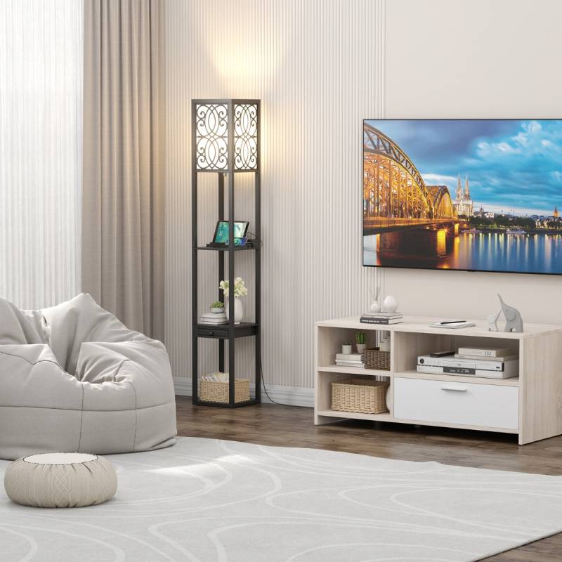 Stehlampe mit Regalen und Schublade für Wohnzimmer Schlafzimmer 26 x 26 x 160,5 cm Schwarz Stehlampe mit Regalen und Schublade für Wohnzimmer Schlafzimmer 26 x 26 x 160,5 cm Schwarz von Costway