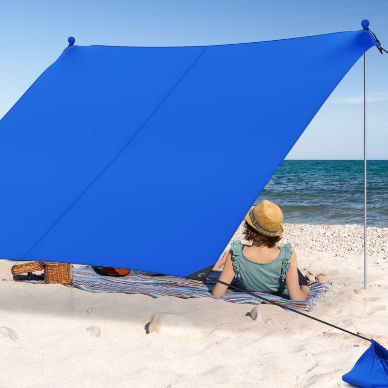 Strandzelt 230 x 200 cm UPF 50+ Sonnenzelt mit Sandankern Sandsäcken und 2 Stützstangen Blau von Costway