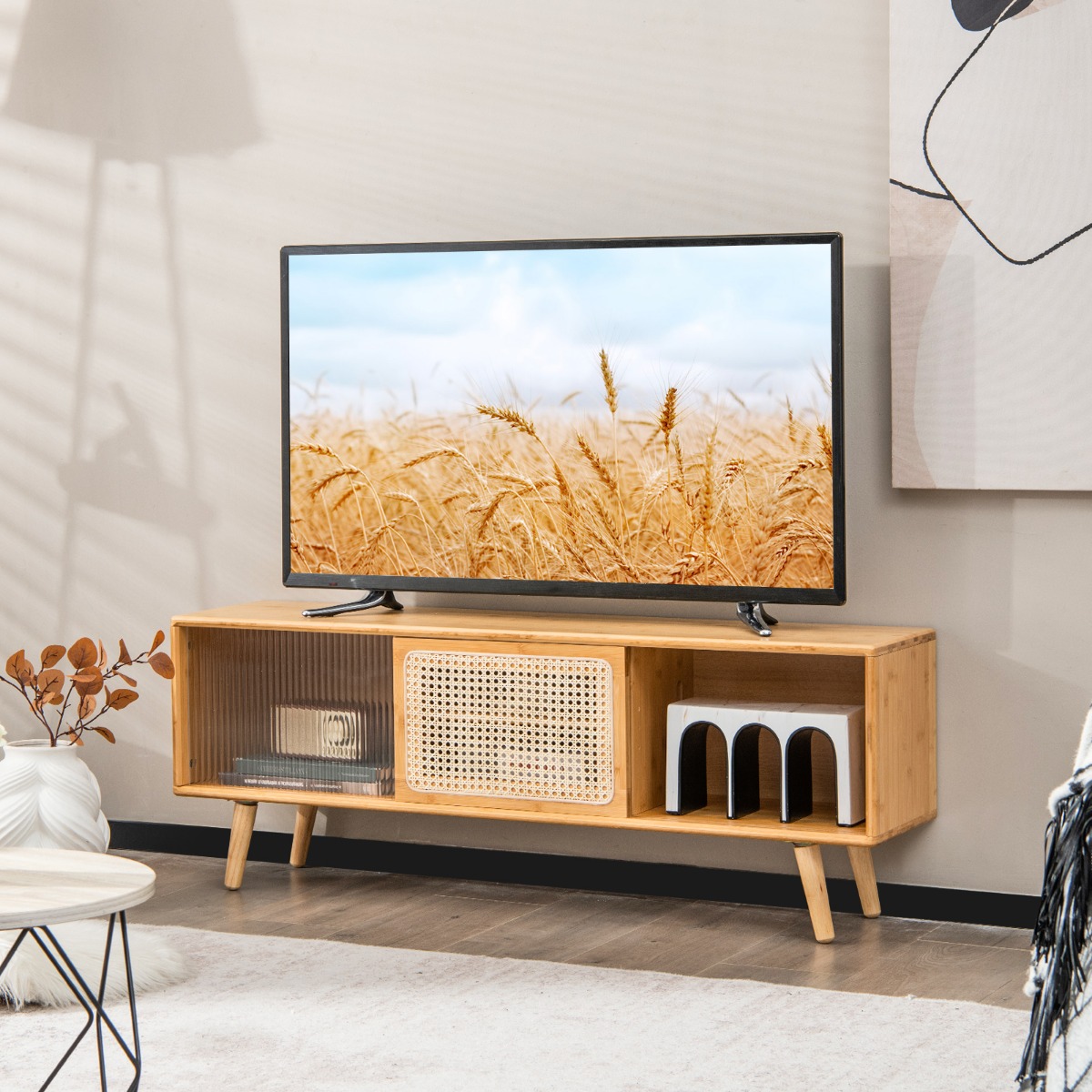 TV-Schrank Moderner TV-Ständer für Fernseher bis 55 Zoll 120,5 x 31 x 45,5 cm Natur von Costway