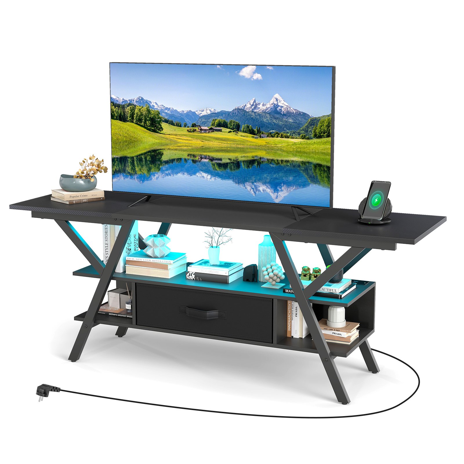 TV-Ständer für 65-Zoll-Fernseher 3-stufiges Entertainment-Center mit LED-Leuchten Schwarz TV-Ständer für 65-Zoll-Fernseher 3-stufiges Entertainment-Center mit LED-Leuchten Schwarz von Costway